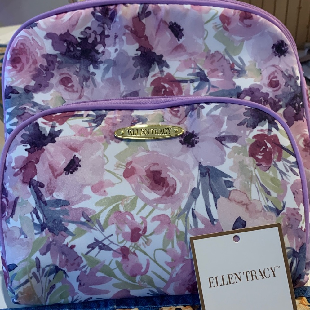 Ellen Tracy Floral Cosmetic Bag - Purple and Pink